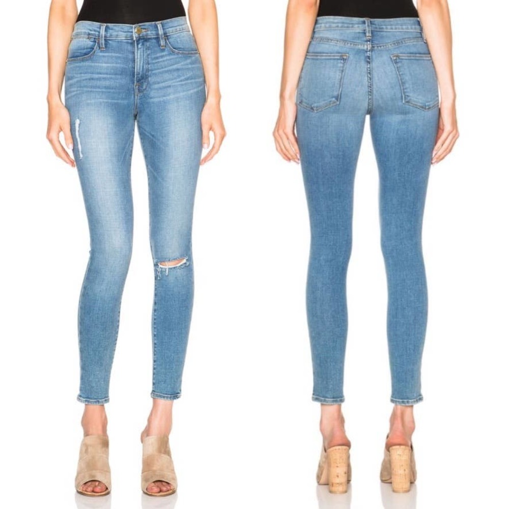 FRAME Le High Distressed Skinny Jean in Waterford Wash Size 26